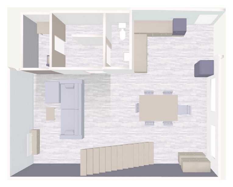 Vue 3D du gîte Le 67 : l'agencement des pièces vu d'en haut