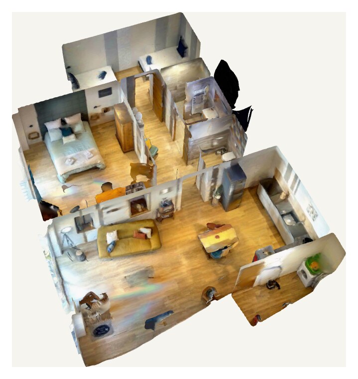 Plan 3D du Lien des Temps : l'ensemble du gîte vu d'en haut